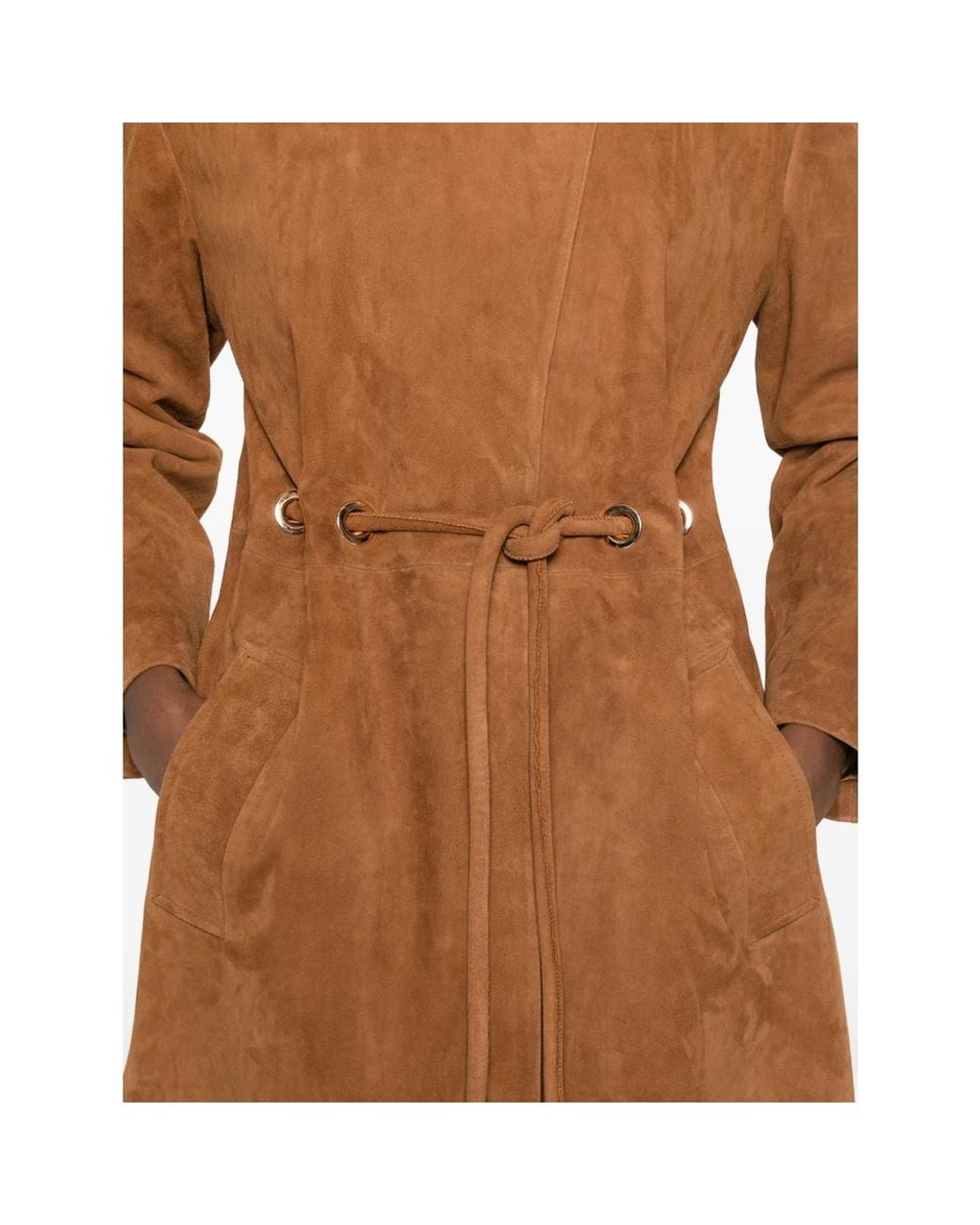 Ba&sh Brown Tie-Waist Leather Coat