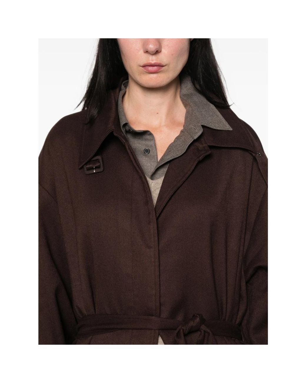 LA PISCINE Brown Belted Oversized-Collar Jacket
