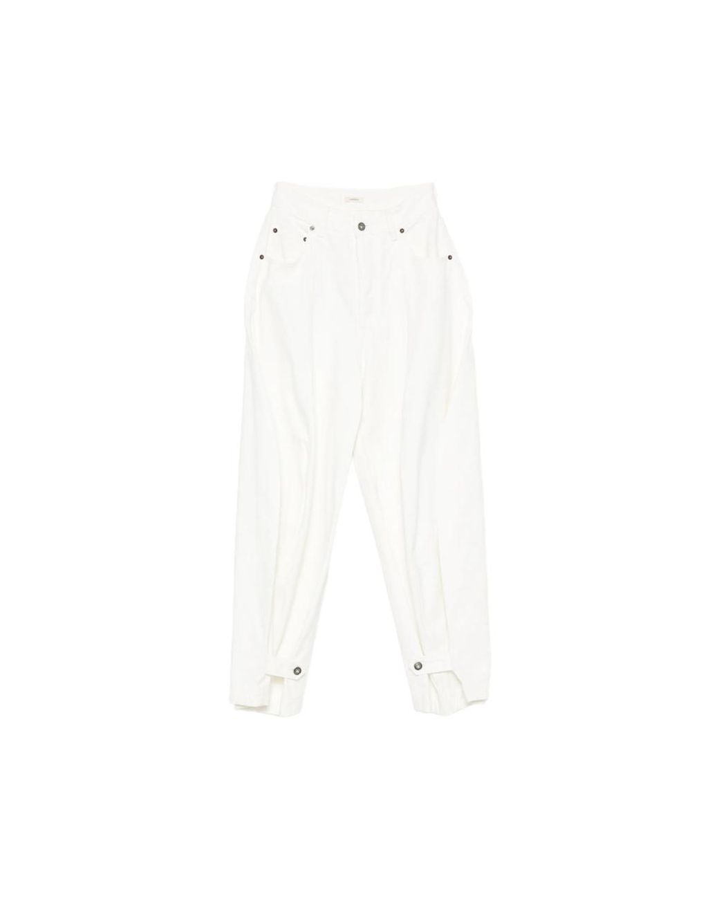 LAMRONS White Buttoned-Cuff Pleated Jeans