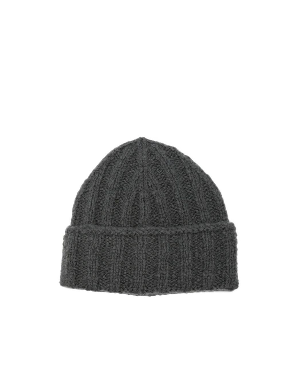 Roberto Collina Gray Ribbed-Knit Beanie Hat for men