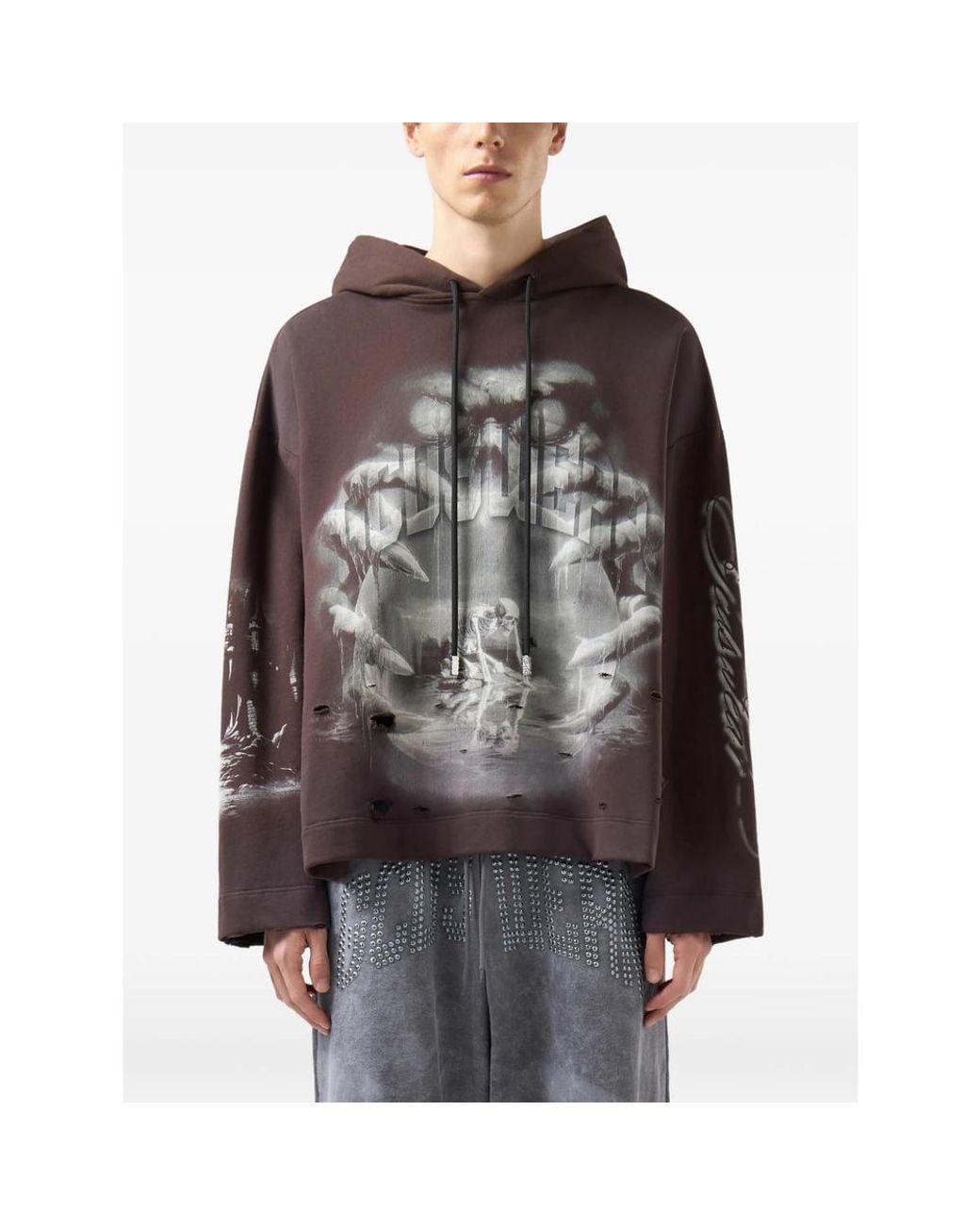Gcds Brown Gothic Graphic-Print Hoodie for men