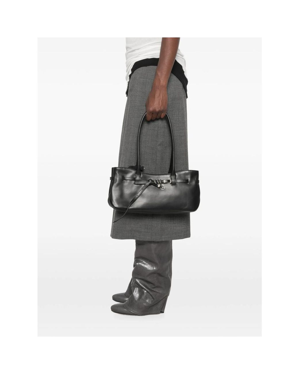 MARGE SHERWOOD Black Buckled Leather Shoulder Bag