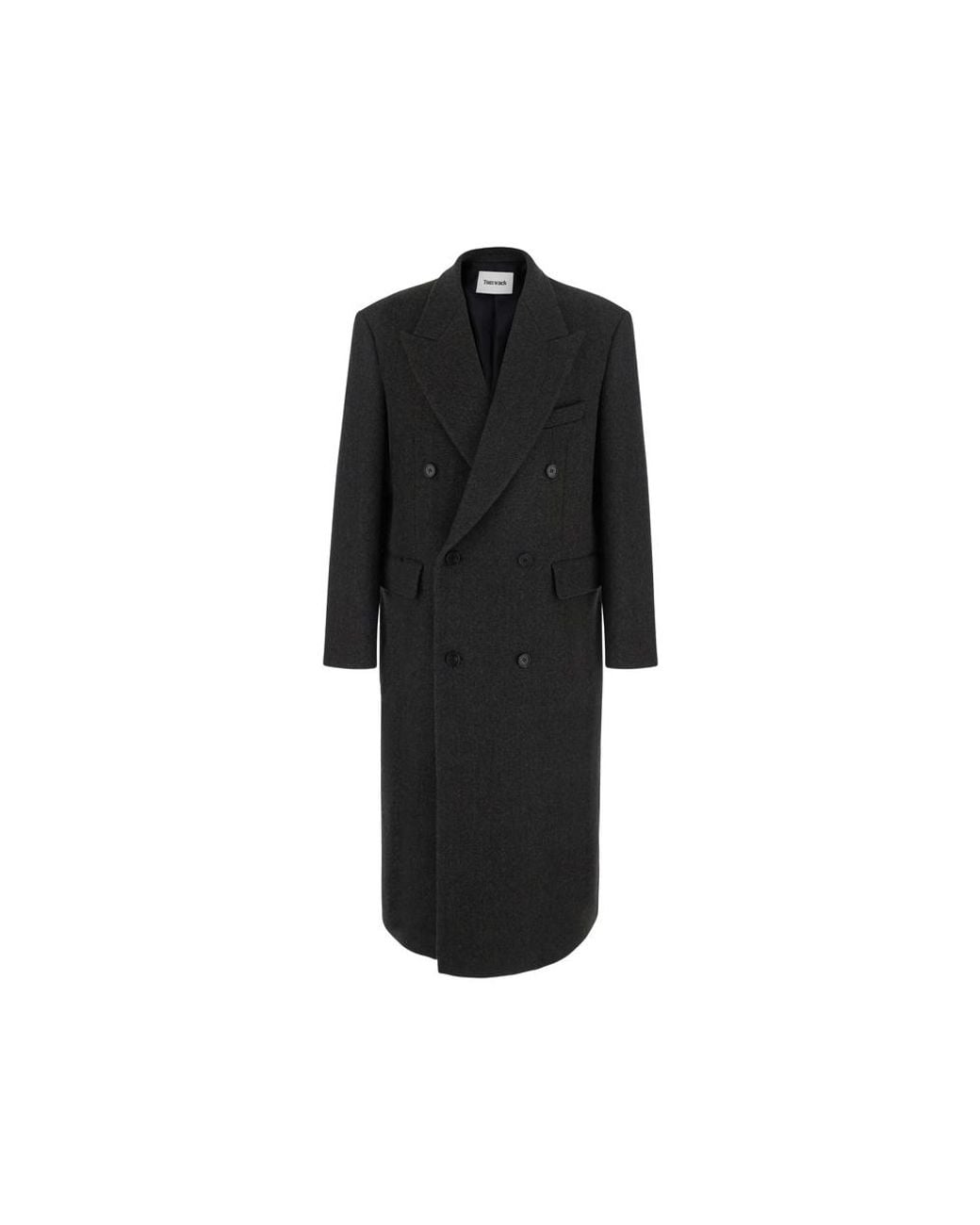 TONYWACK Black Double-Breasted Herringbone Coat for men