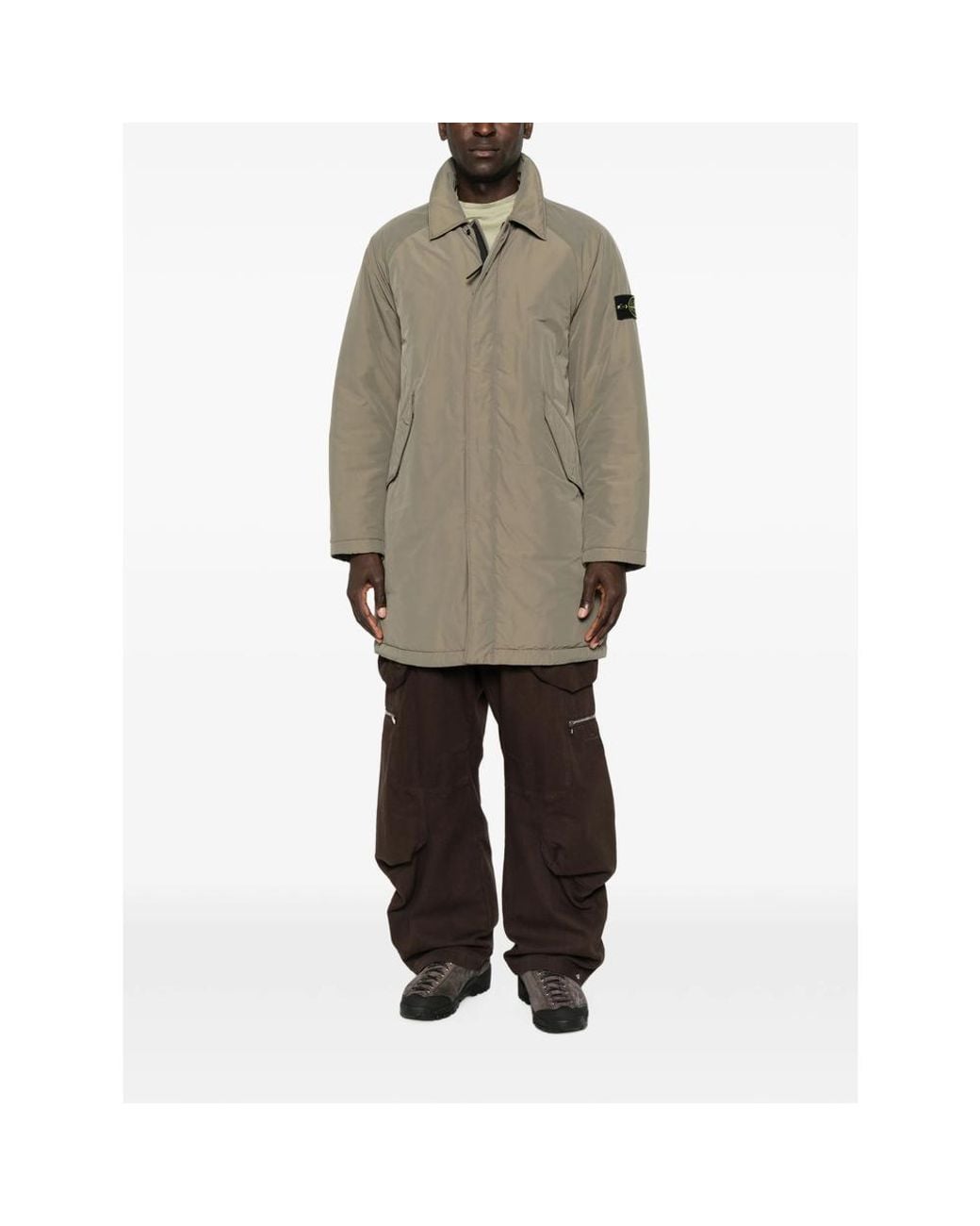 Stone Island Natural Logo-Patch Raglan-Sleeve Coat for men