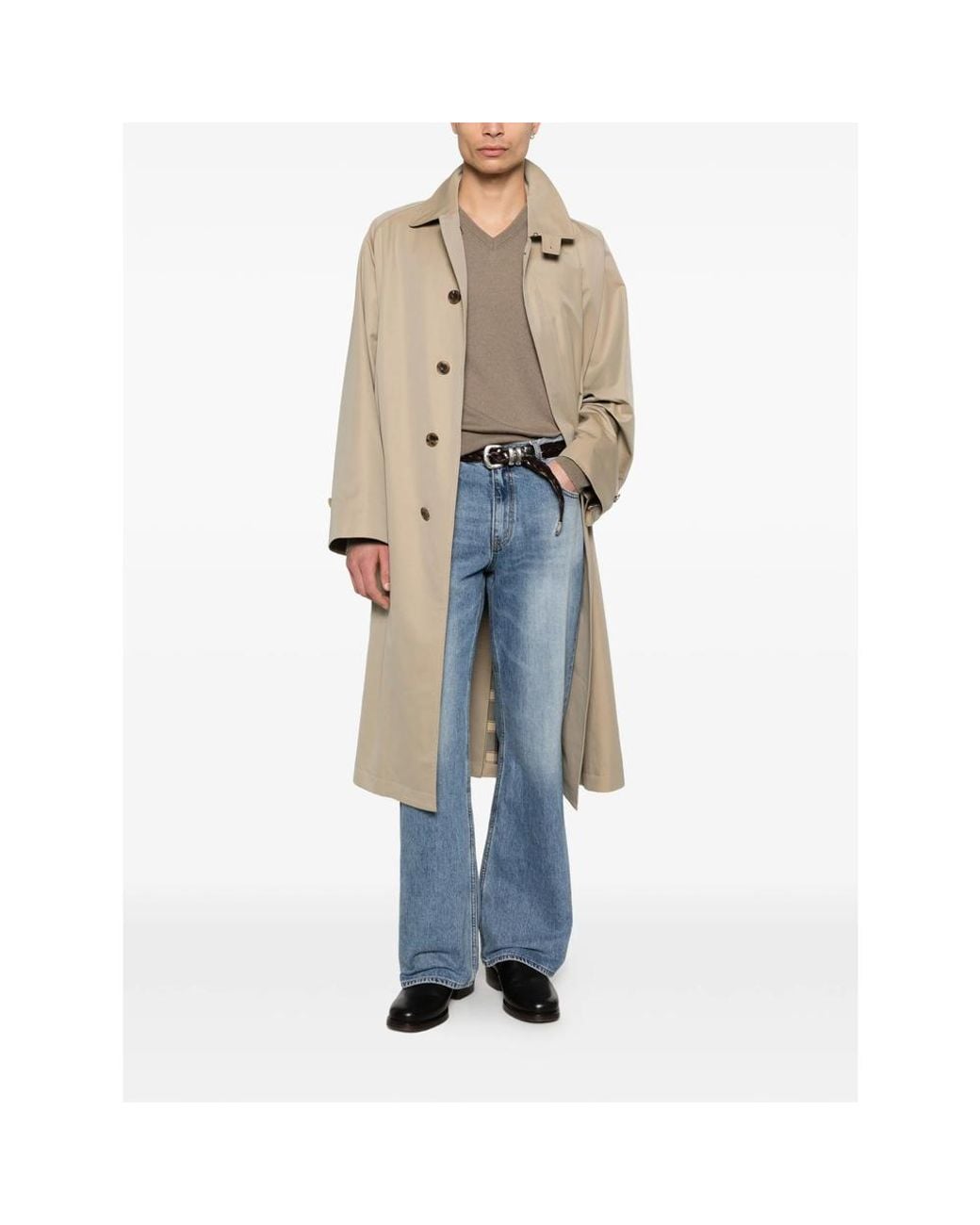 TONYWACK Blue Cotton Faded Wide- Leg Jeans for men