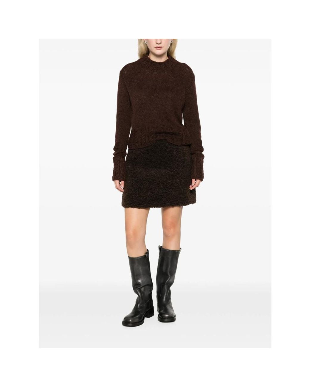 Moncler Brown Cable-Knit Logo-Patch Sweater