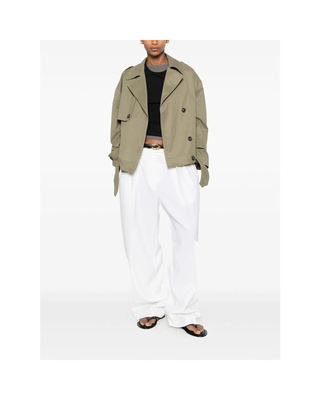 THE NINA STUDIO Green Double-Breasted Belted Jacket