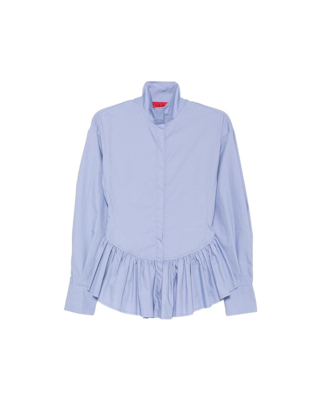 Thelatest Blue Elaine Peplum-Hem Puff-Sleeve Shirt