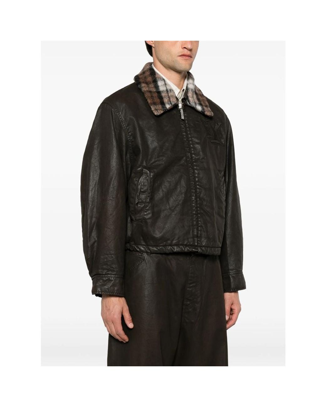 PDF Black Check-Collar Logo-Embossed Jacket for men