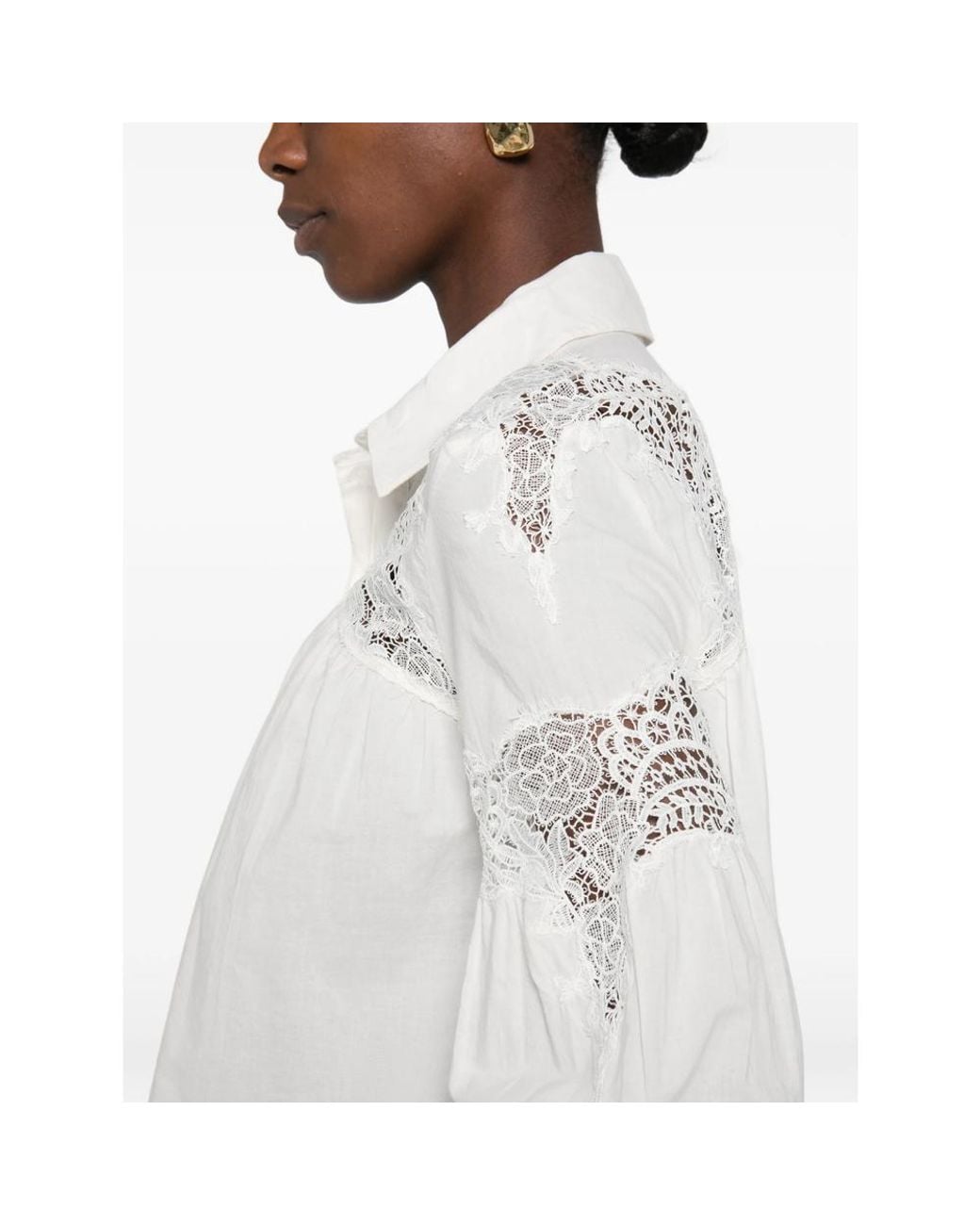 Ba&sh White Roseannie Lace-Panelled Ruffled Blouse