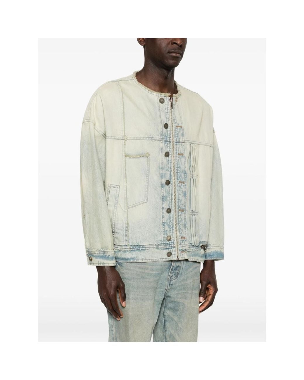 Isabel Benenato Blue Frayed-Hem Jacket for men