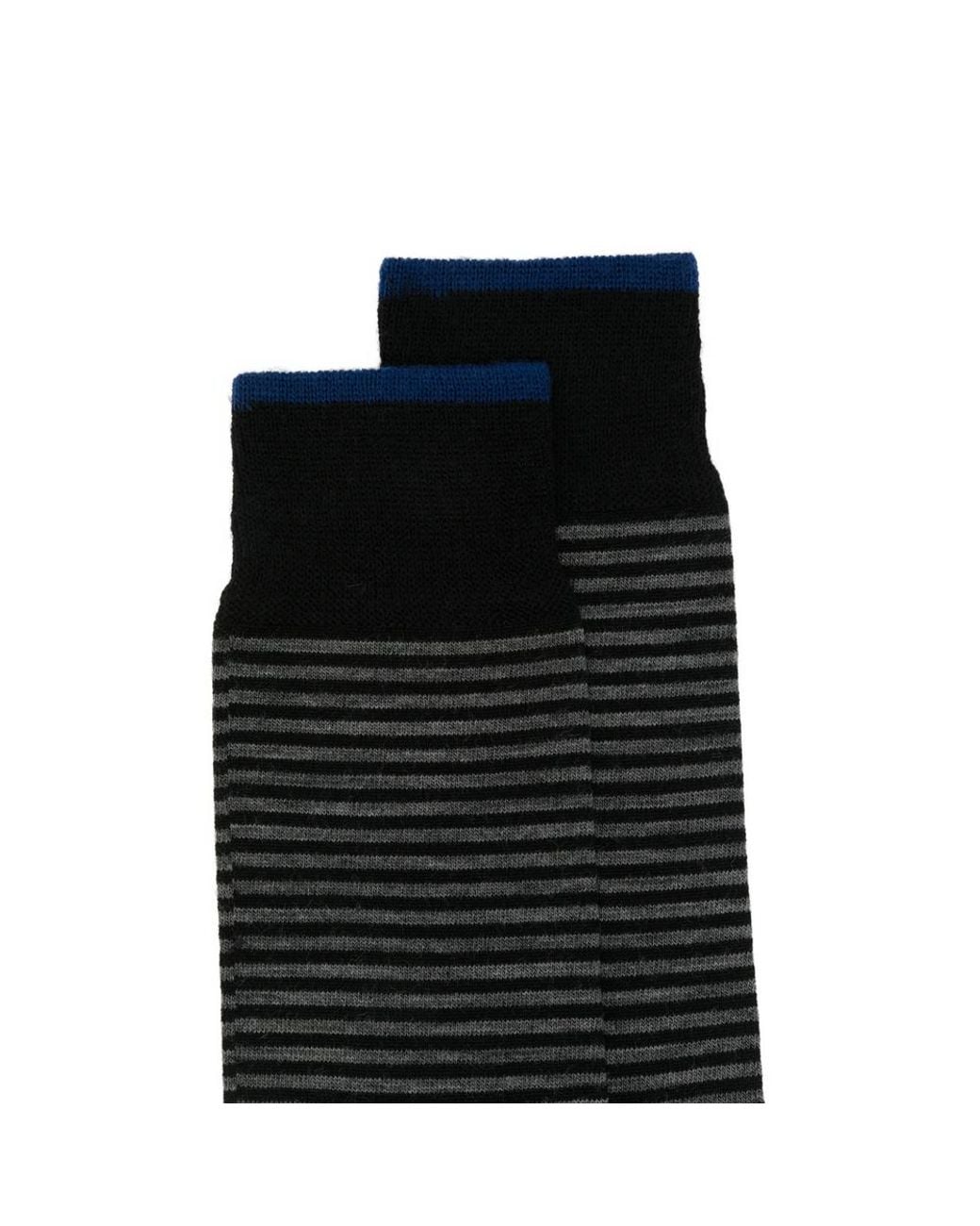 ANT45 Black Thin Short Striped-Knit Socks for men