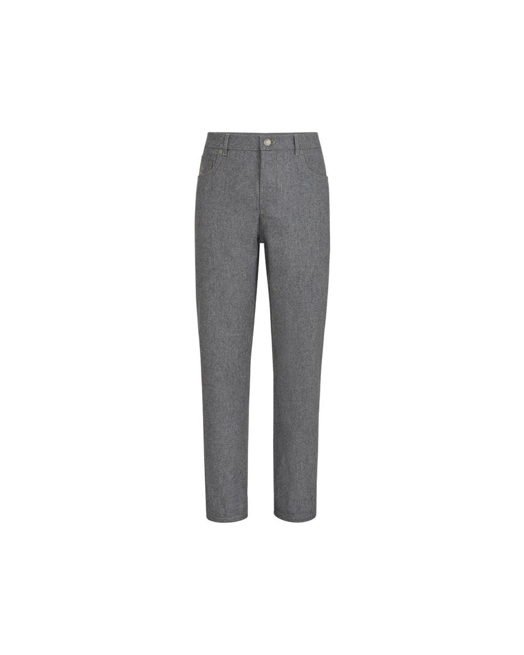 Brunello Cucinelli Gray Virgin Wool Flannel Five-Pocket Trousers for men