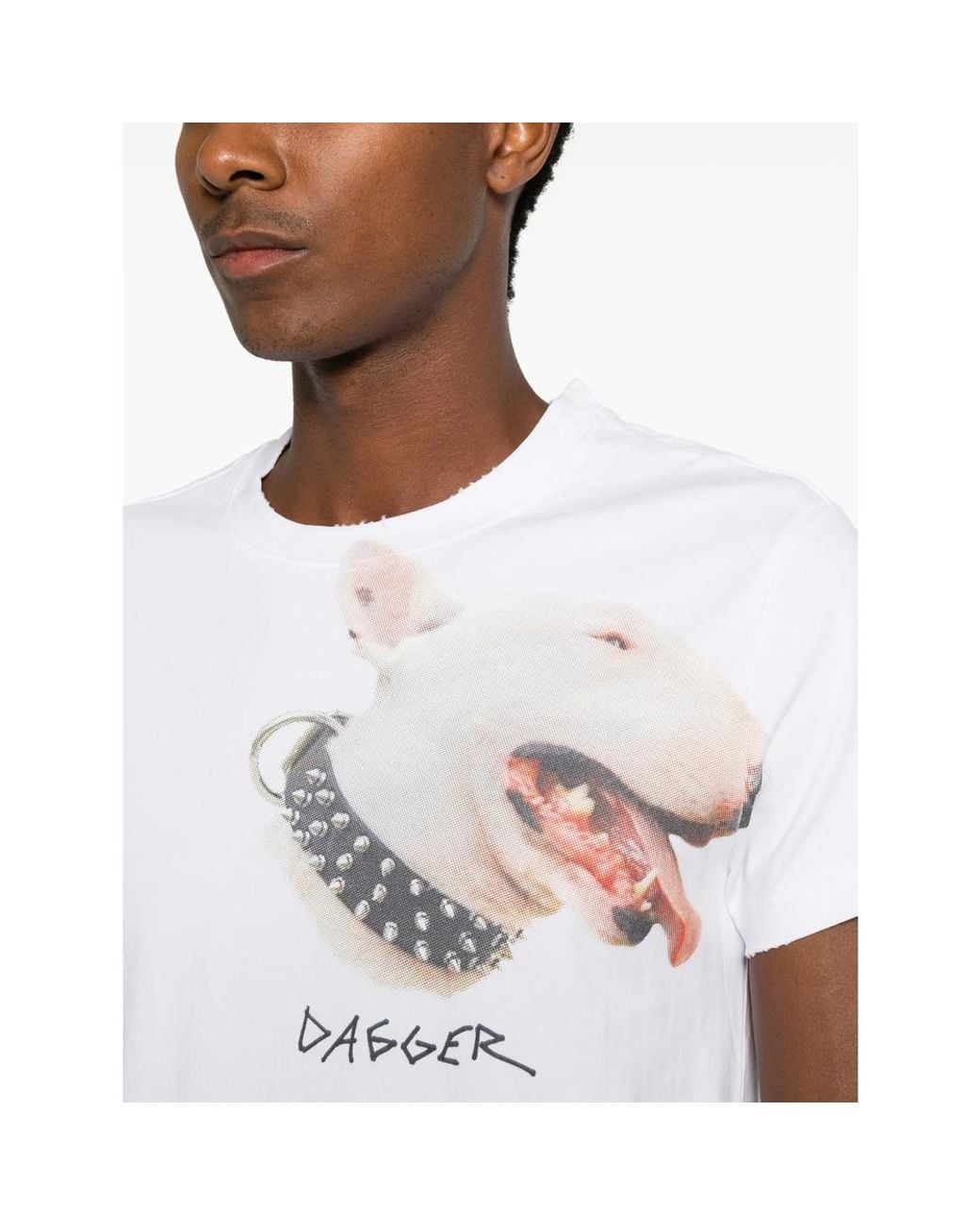 DAGGER White Distressed Dog-Print T-Shirt for men