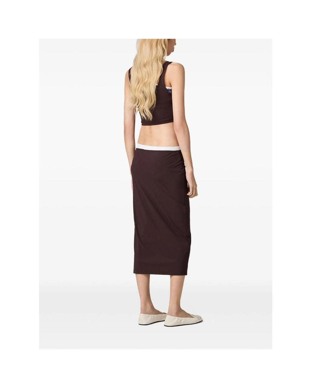 Miu Miu Brown Logo-Detail Buttoned Midi Skirt