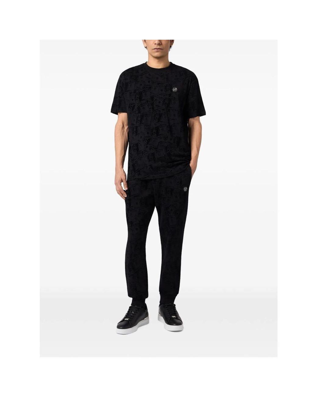 Philipp Plein Black Round Neck T-Shirt All-Over Dollar for men