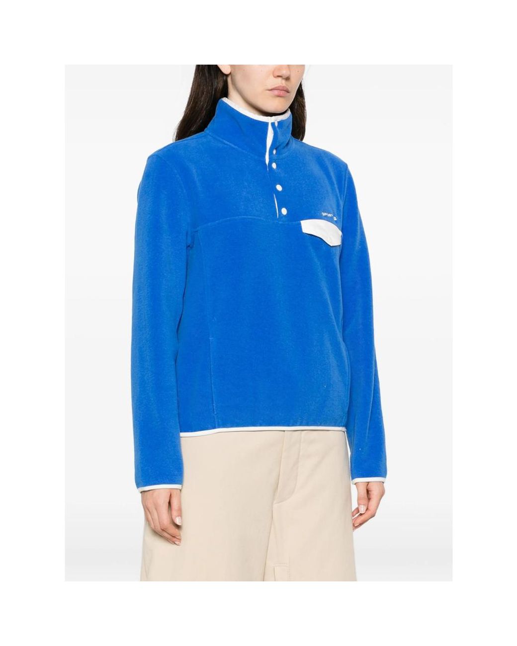 Sporty & Rich Blue Fleece-Texture Logo-Embroidered Sweatshirt