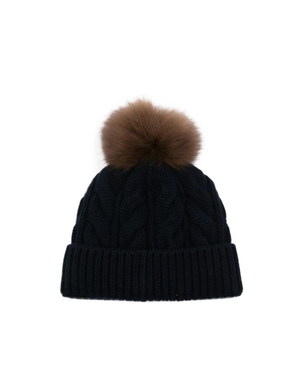 Moncler Black Cable-Knit Pompom Beanie Hat