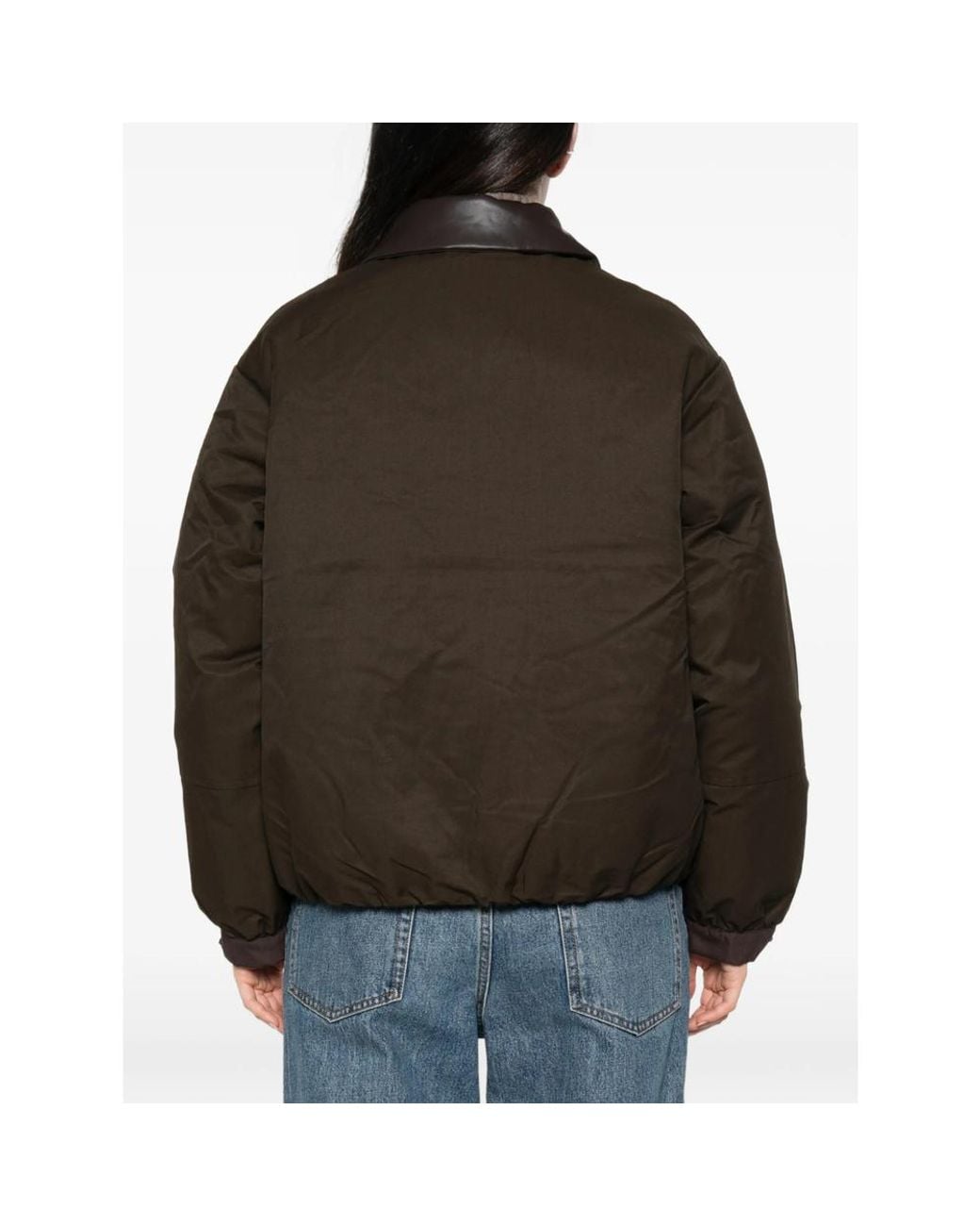 Sessun Green Leather-Collar Zip-Up Jacket