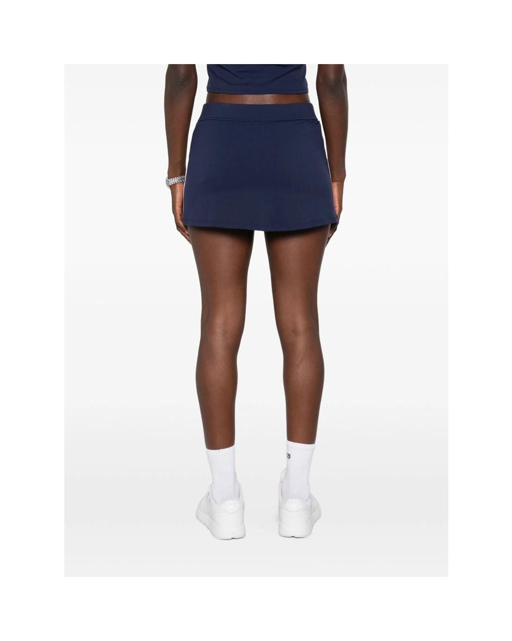 Sporty & Rich Blue Logo-Embroidered Contrast-Trim Tennis Mini Skirt