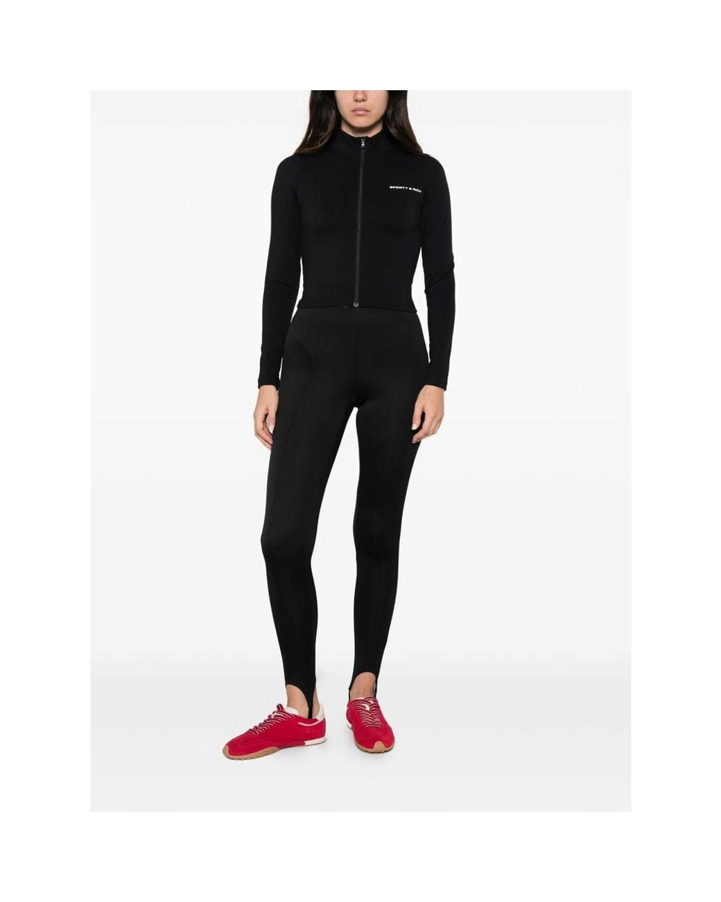 Sporty & Rich Black Logo-Print Zip-Up Jacket