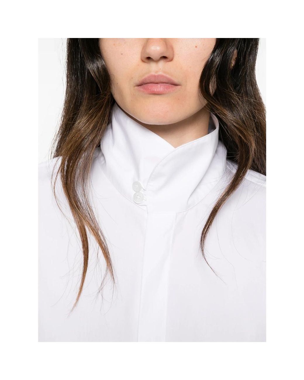 Thelatest White Edith High-Neck Long-Sleeve Shirt