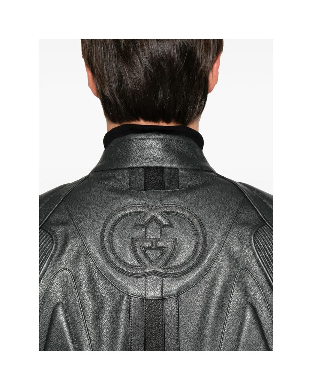 Gucci Gray Interlocking G Leather Jacket for men