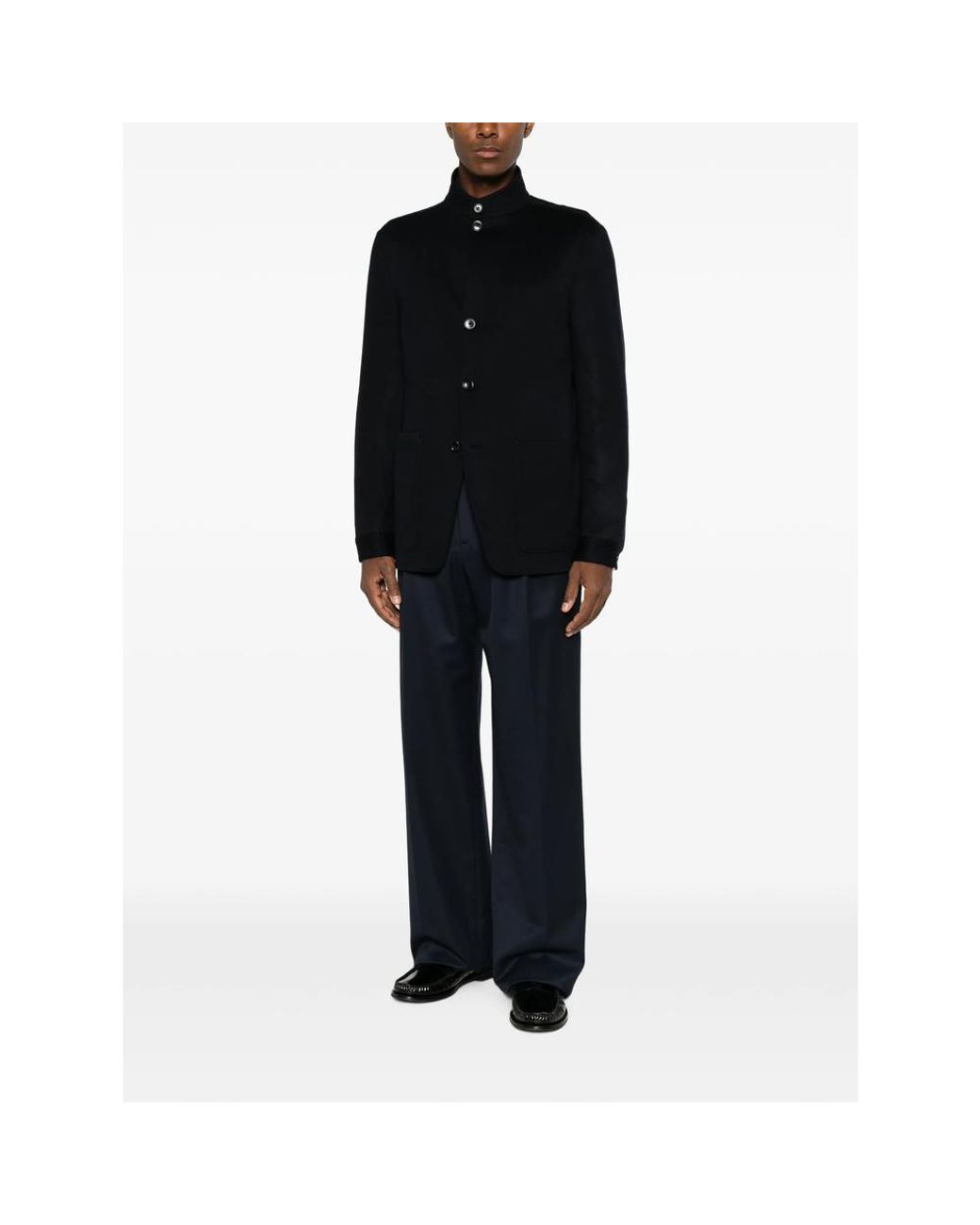 Zegna Black Mandarin-Collar Patch-Pocket Jacket for men