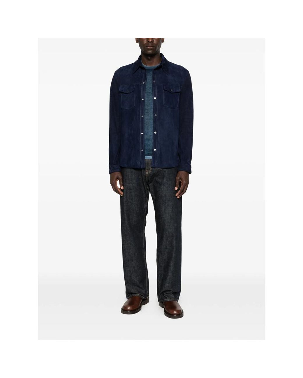 Salvatore Santoro Blue Suede Shirt Jacket for men