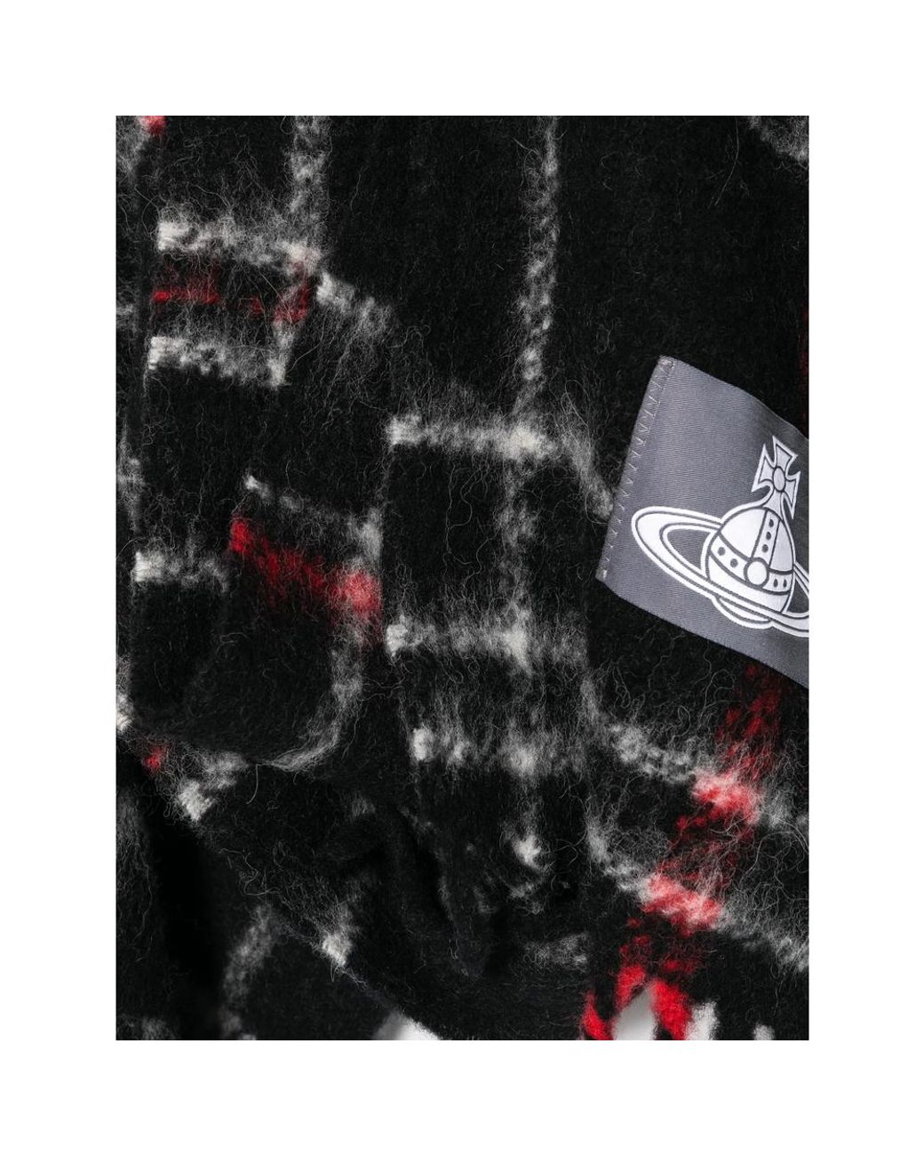 Vivienne Westwood Black Orb-Patch Check-Pattern Scarf