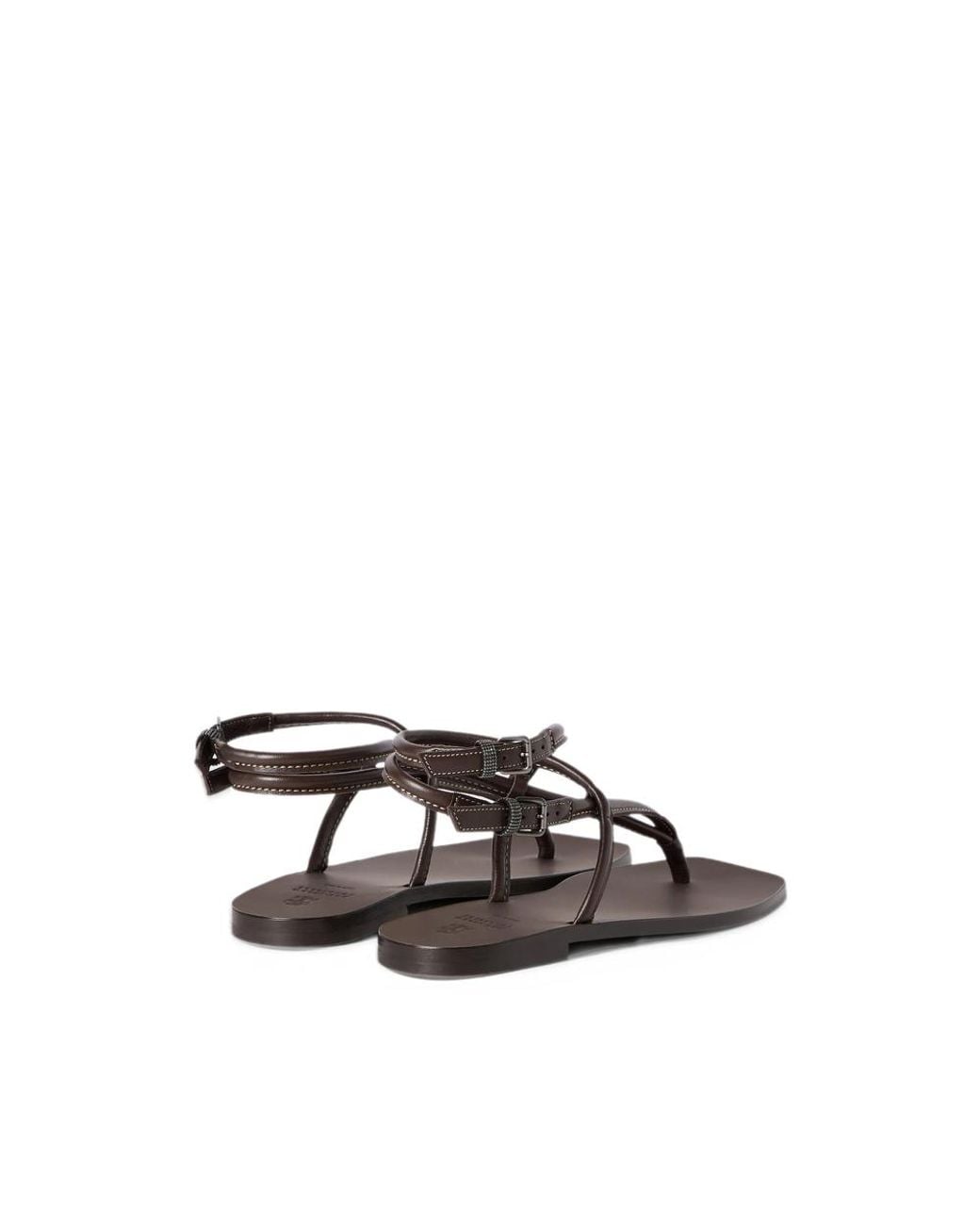 Brunello Cucinelli Brown Leather Sandals With Monili