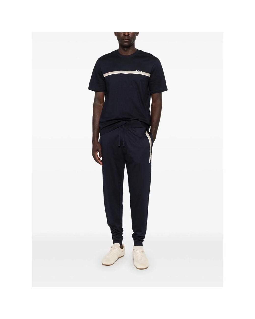Boss Blue Authentic Logo-Print Side-Stripe Track Pants for men