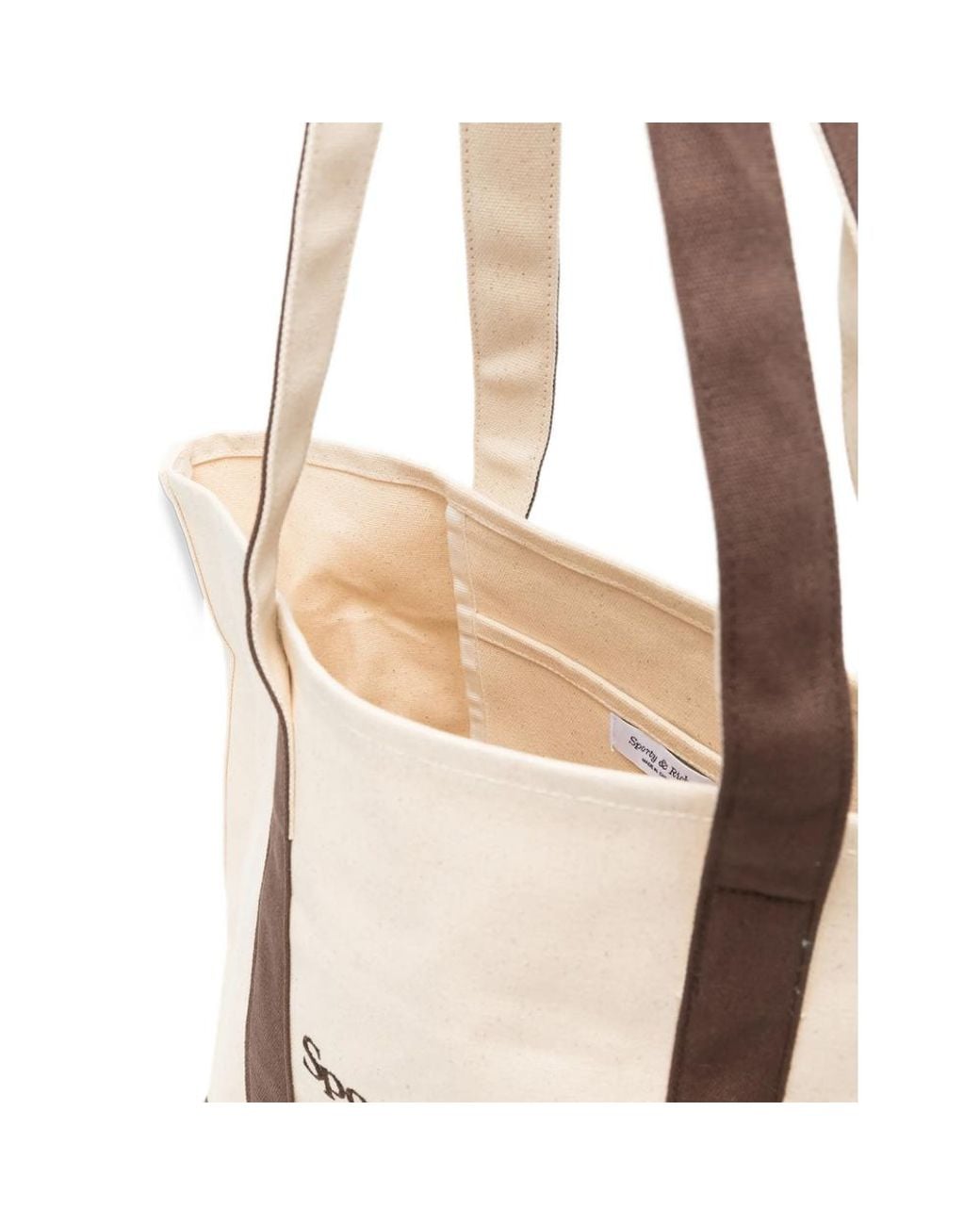 Sporty & Rich Natural Medium Mona Logo-Embroidered Tote Bag