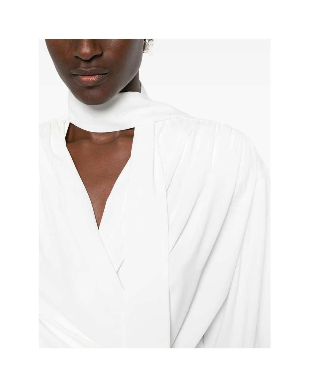 IRO White Scarf-Neck Draped Blouse
