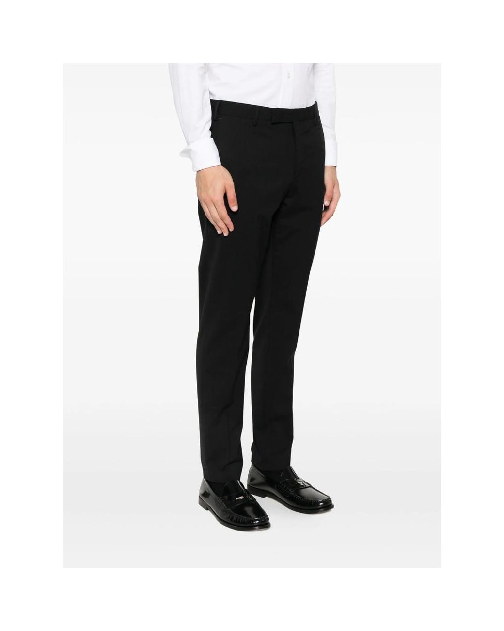 PT Torino Black Slim-Fit Pressed-Crease Trousers for men