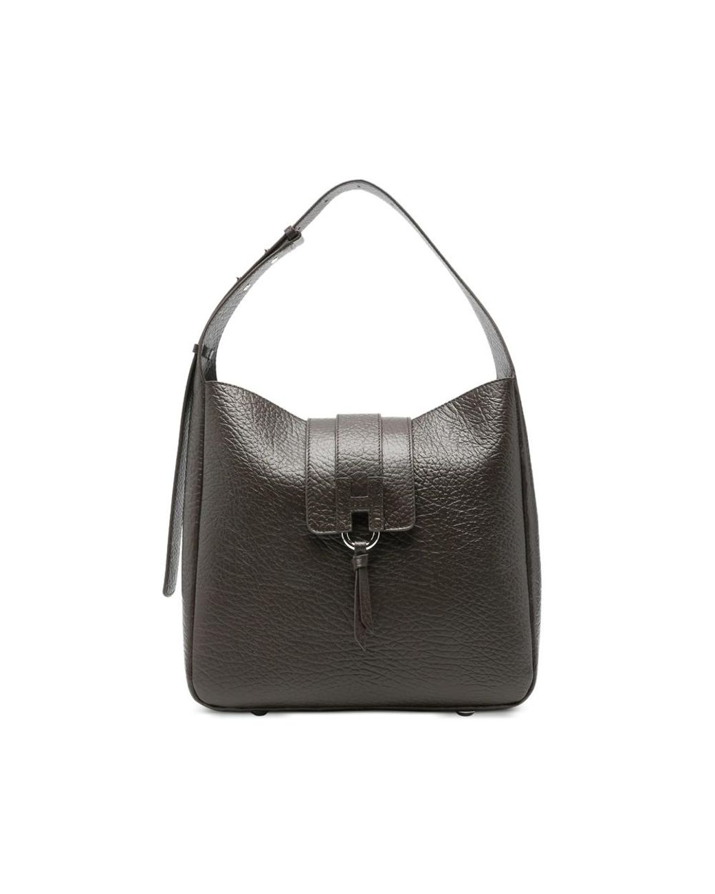 Hogan Black Grained-Leather Buckle-Detail Tote Bag