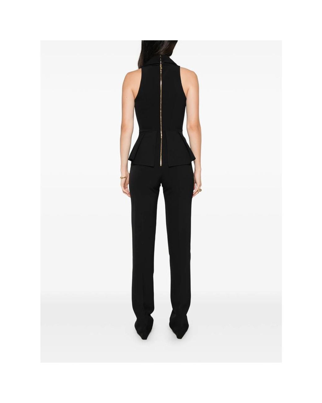 Elisabetta Franchi Black Peplum-Waist Halterneck Jumpsuit