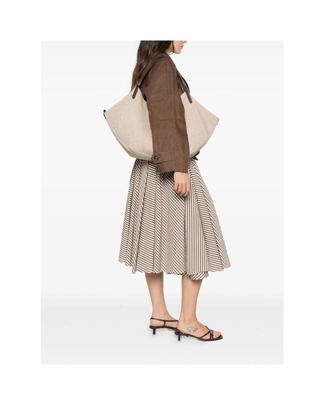Brunello Cucinelli Natural Woven Leather-Trim Shoulder Bag