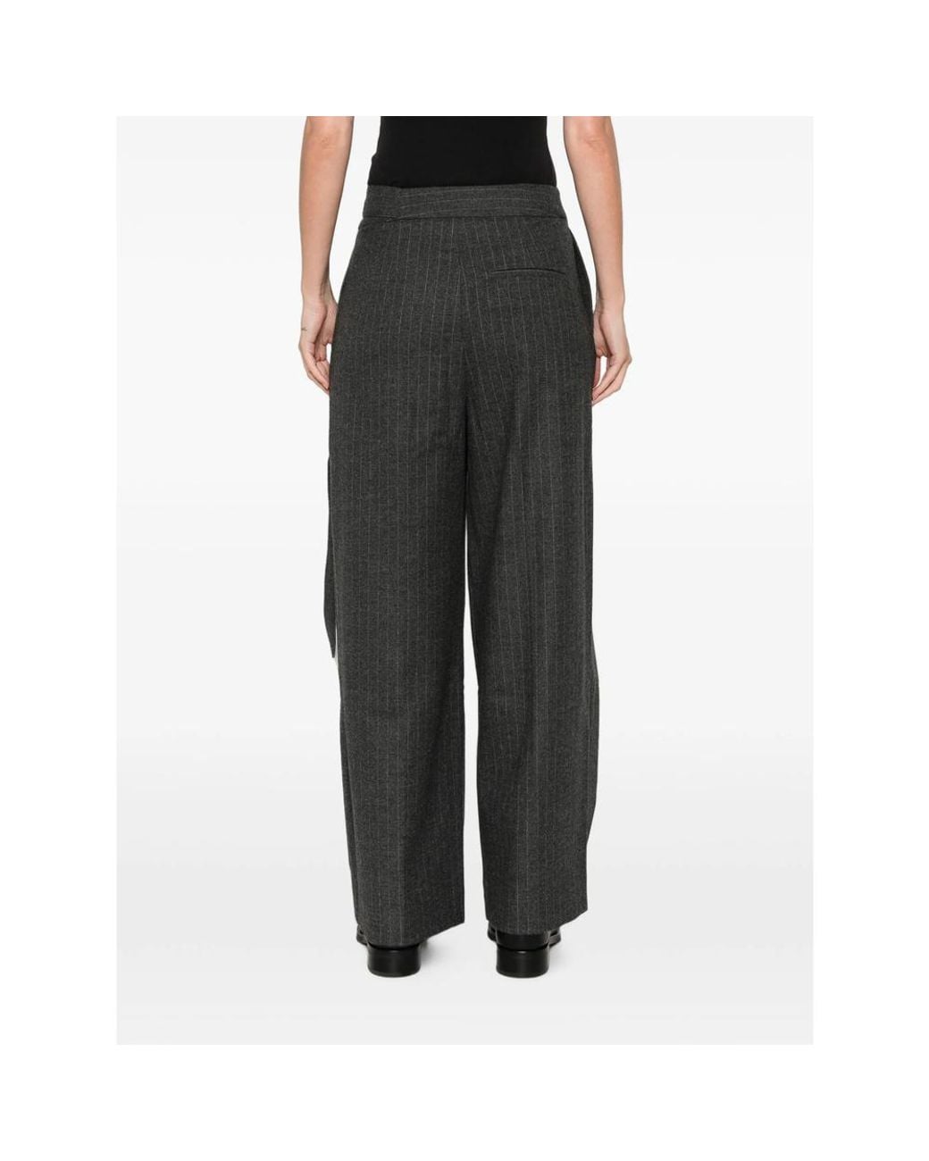 LA PISCINE Gray Pinstripe-Pattern Wrap-Style Trousers