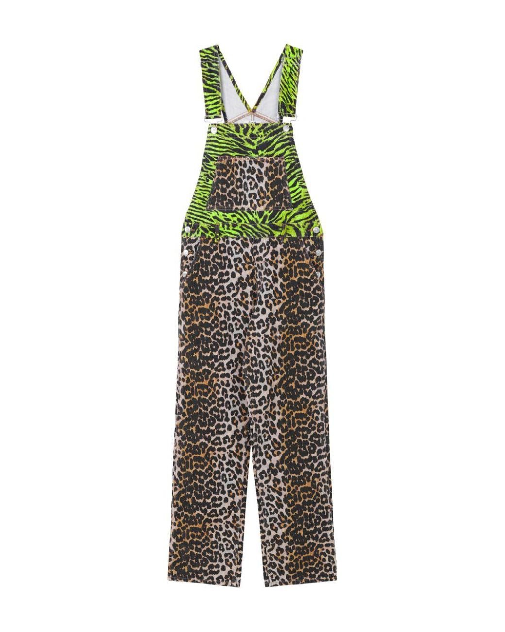 Ganni Tiger And Leopard Print Denim Overalls in Black | Lyst
