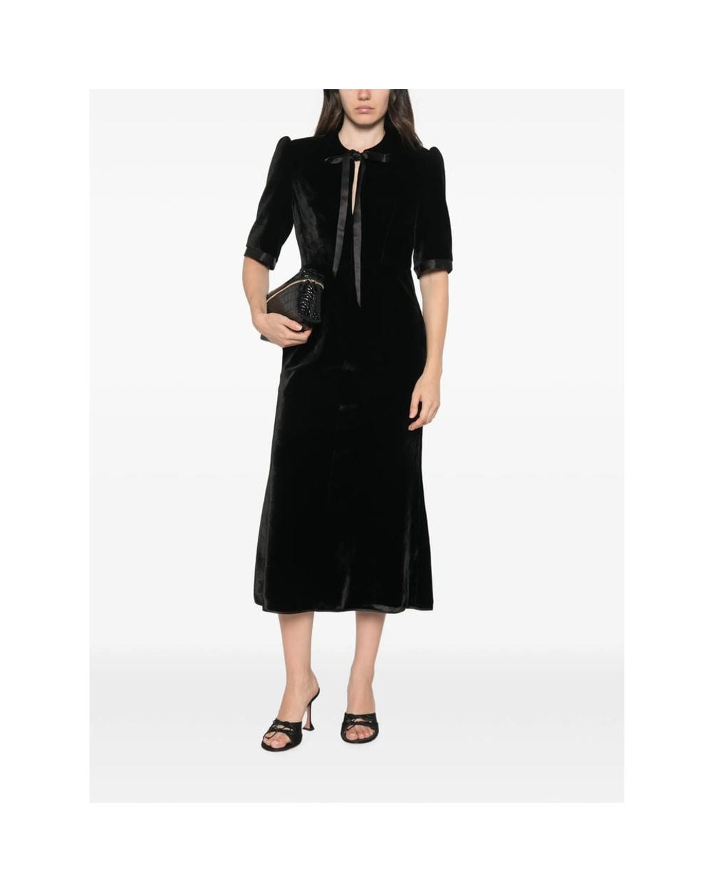 De Santis by Martin Alvarez Black Bow-Detail Velvet Midi Dress