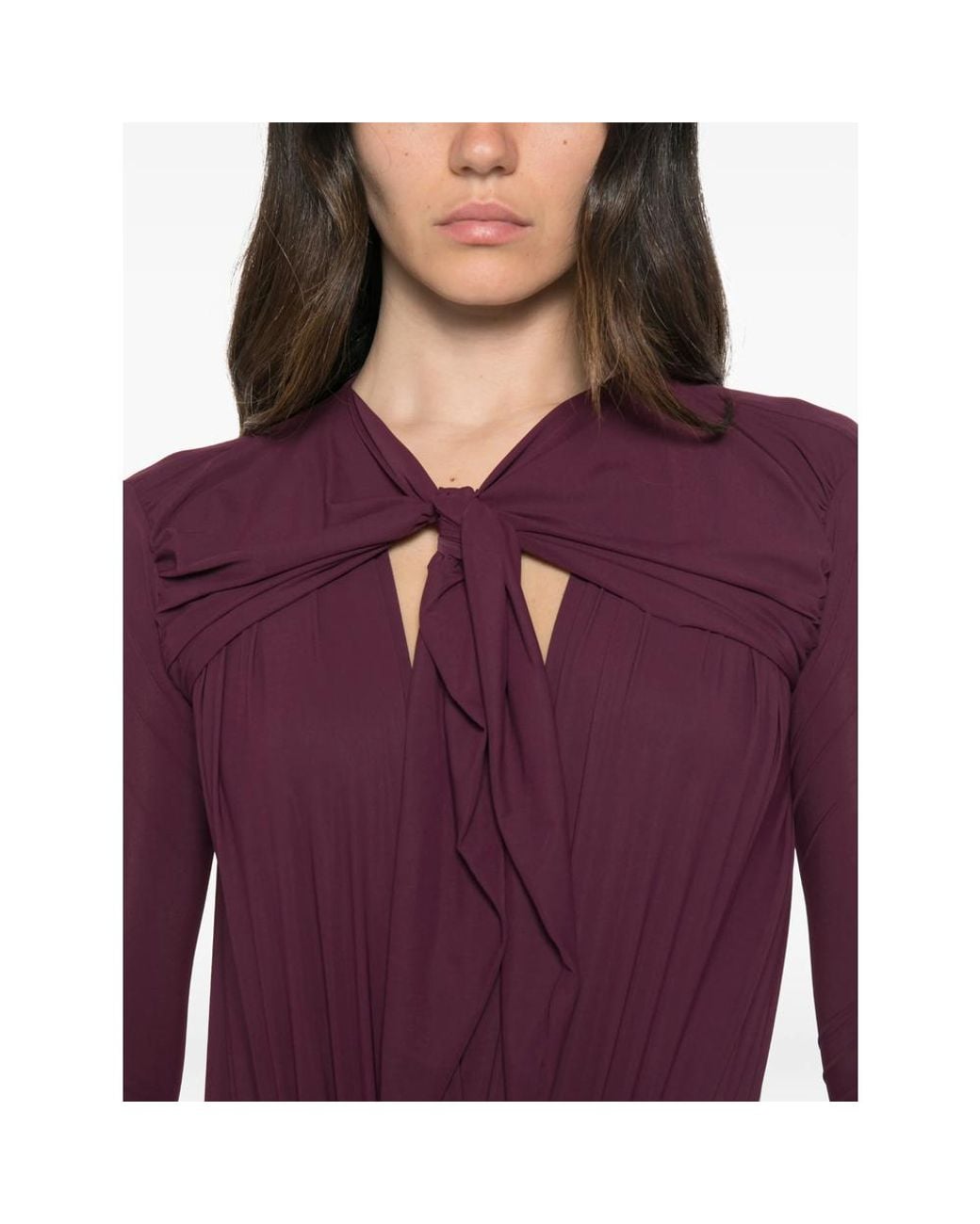 Amazuìn Purple Anais Pussy-Bow Open-Back Bodysuit