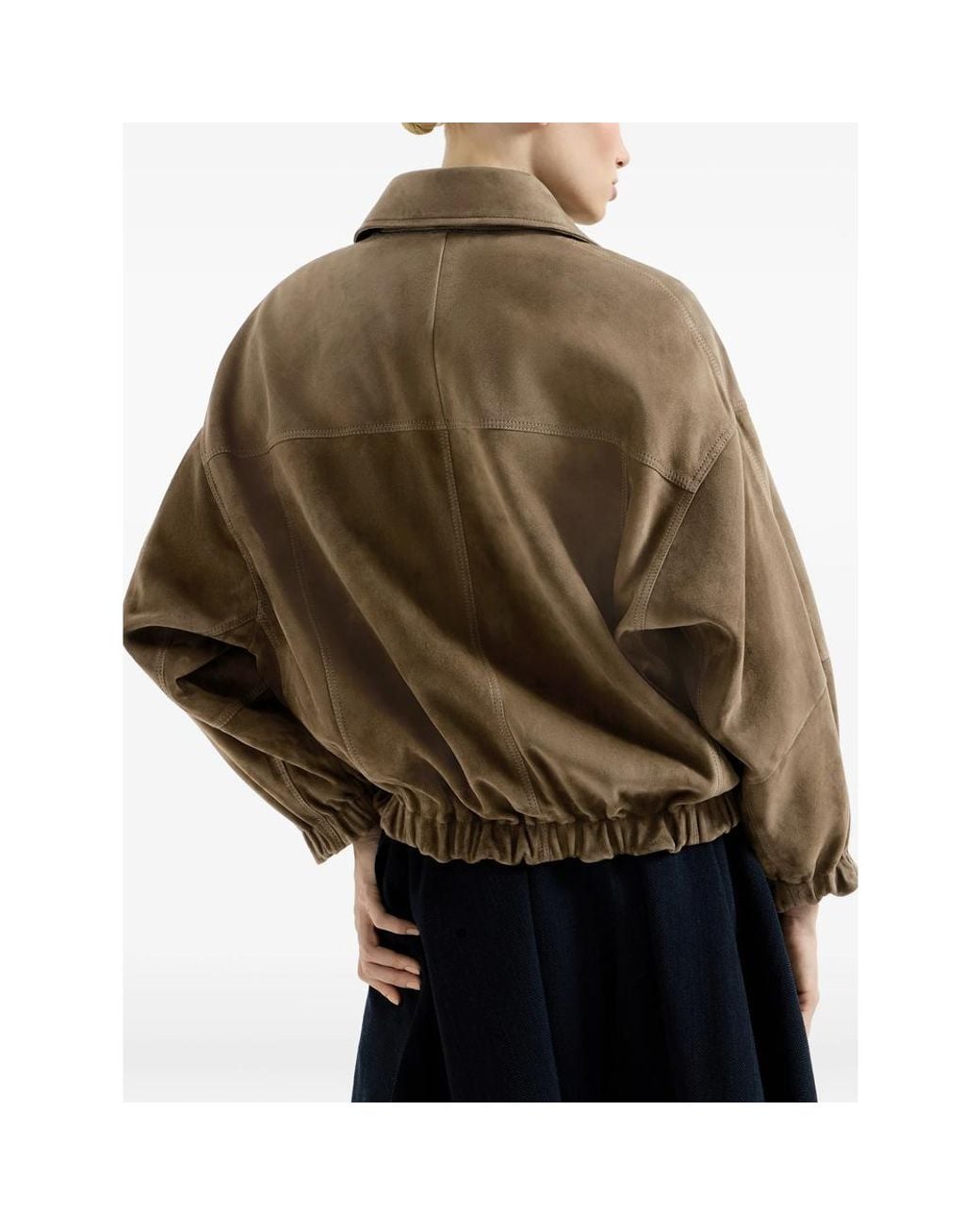 Brunello Cucinelli Green Couture Suede Outerwear Jacket With Shiny Zipper Pull