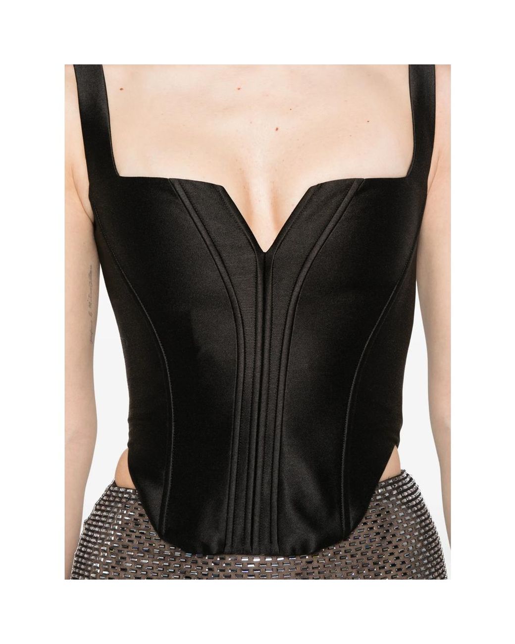 Self-Portrait Black Taffeta Corset Top