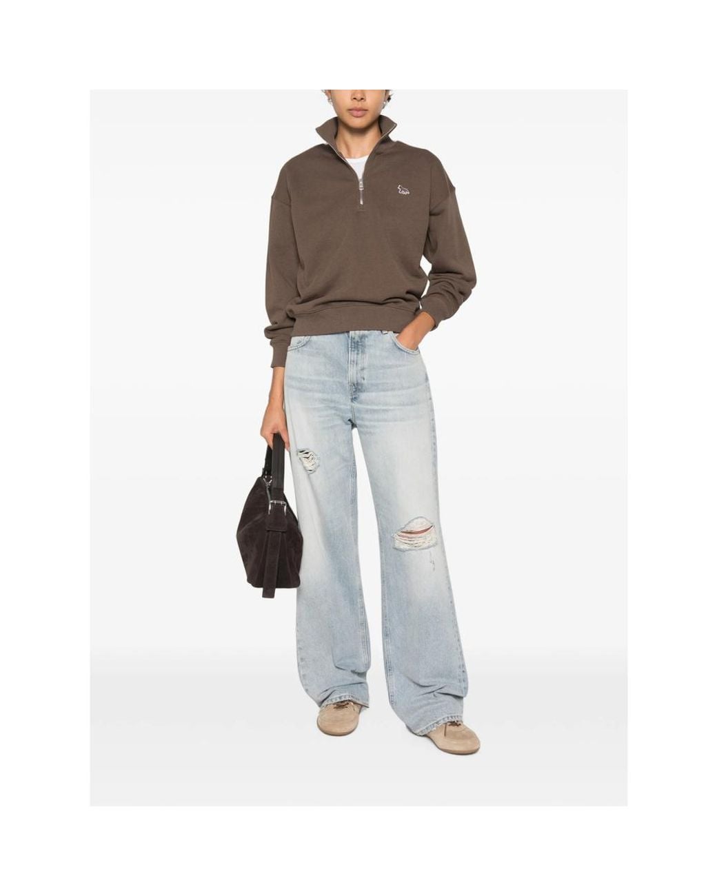 Maison Kitsuné Brown Quarter-Zip Cotton Sweatshirt Organic Sweater