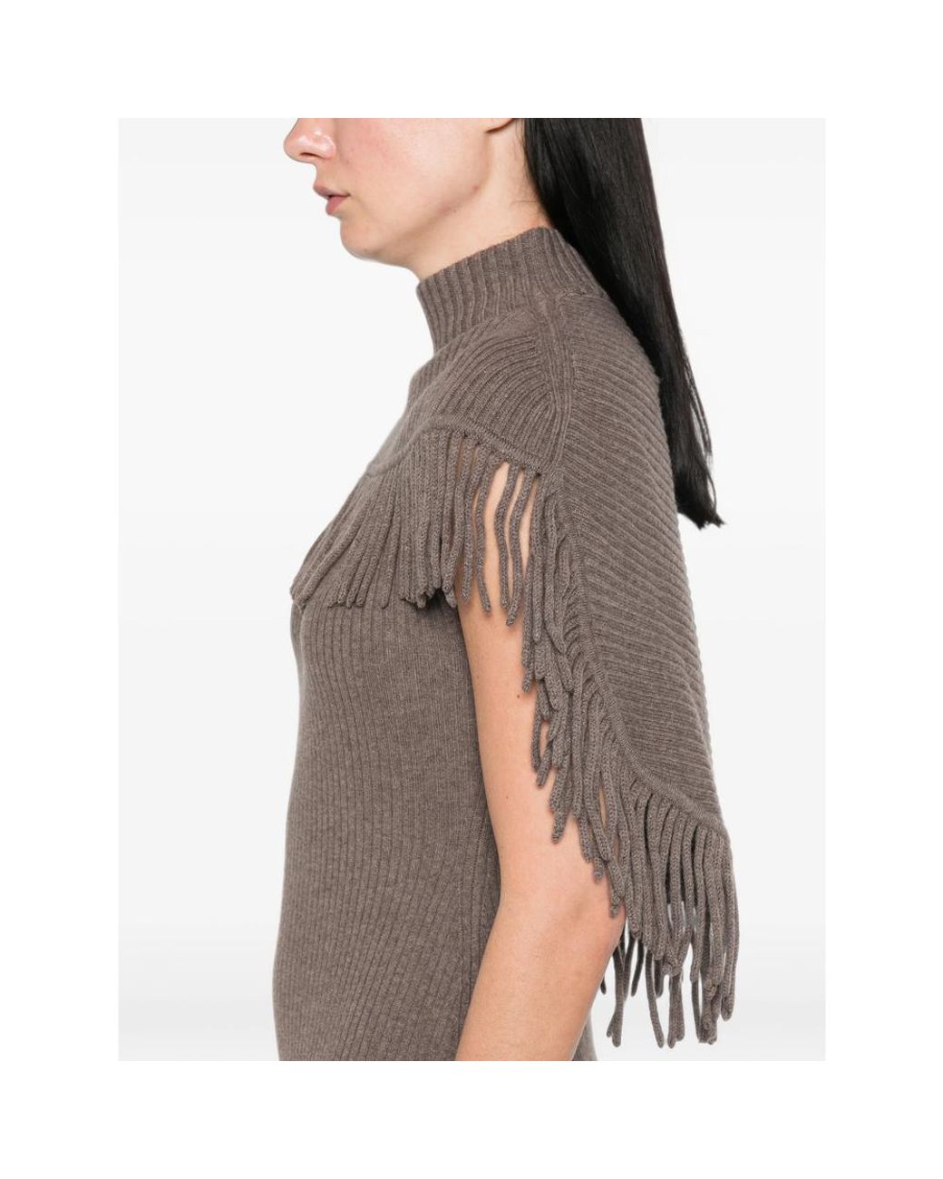 Jonathan Simkhai Brown Fringe-Trim Ribbed-Knit Dress