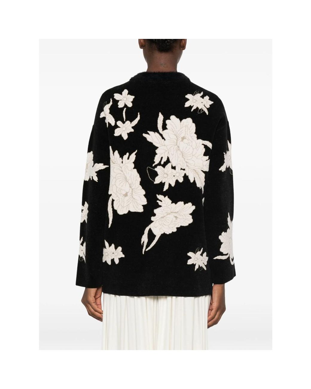 Forte_forte Black Floral-Embroidered Cardigan-Style Jacket