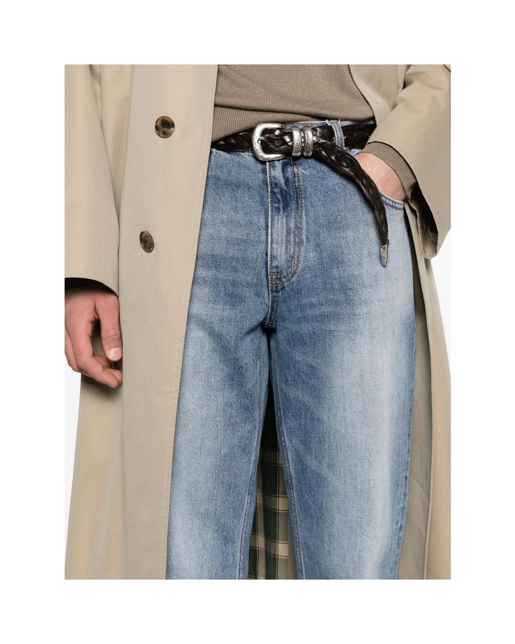 TONYWACK Blue Cotton Faded Wide- Leg Jeans for men