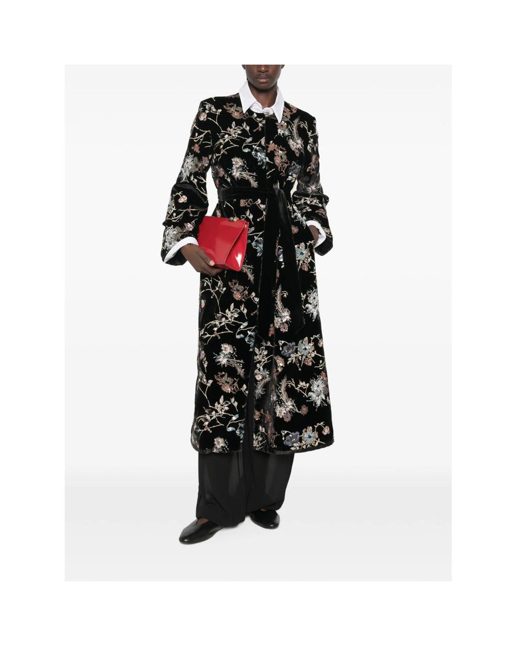 De Santis by Martin Alvarez Black Floral-Embroidered Sequin-Embellished Coat