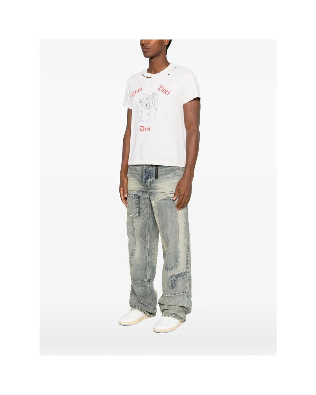 DAGGER White Distressed Graphic-Print T-Shirt for men